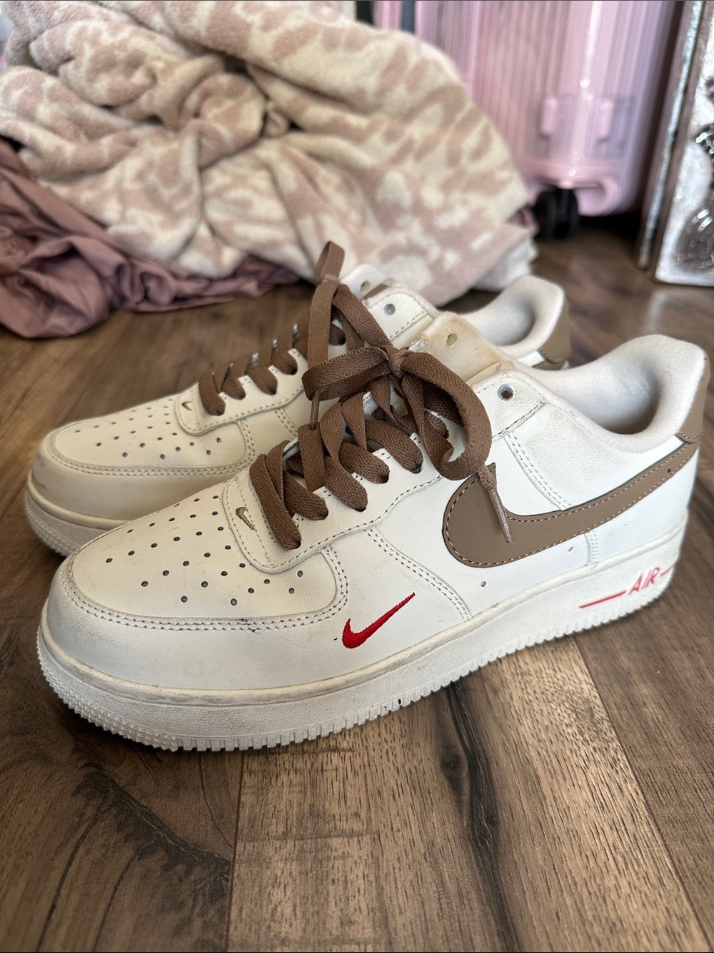 Nike Air Force 1 Low White with Brown and Red Accents